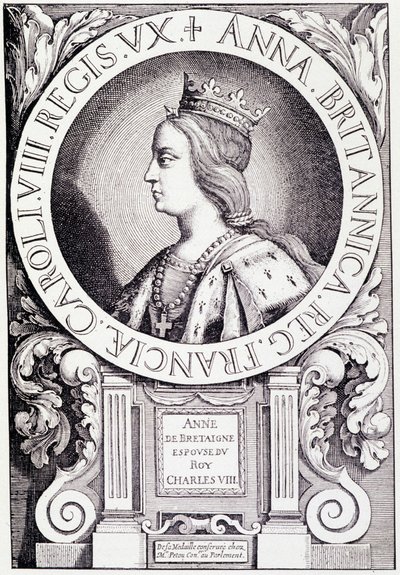 Porträt der Königin von Frankreich Anne de Bretagne (1477-1514). Gravur aus Louis XII et Anne de Bretagne von Paul Lacroix, ed. Georges Hurtrel von French School