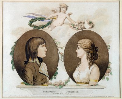 Porträts von Napoleon Bonaparte (1769-1821) und Joséphine de Beauharnais (1763-1814), verheiratet 1796. Anonyme Aquarell um 1800. Malmaison, Schlossmuseum von French School