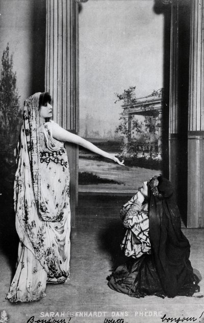 Postkarte mit Sarah Bernhardt (1844-1923) in Phedre von Jean Racine (1639-99), späte 19. Jahrhundert von French School