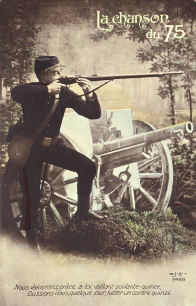 Postkarte, die das Lied der 75 darstellt, 1914-18 von French School