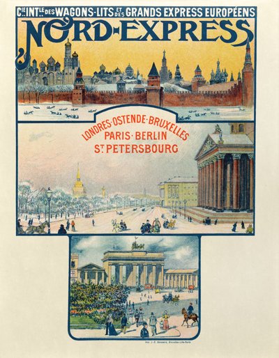 Plakat zur Werbung für die Compagnie des Wagons-Lits et des Grands Express Européens, London nach St. Petersburg, frühes 20. Jahrhundert von French School