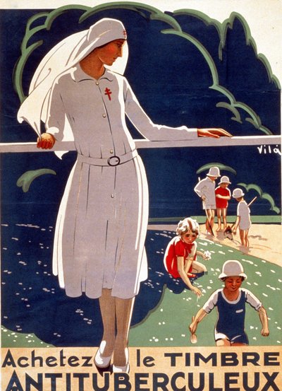 Plakat für „Kaufe das TB-Pflaster“ veröffentlicht vom Nationalen Komitee zur Verteidigung gegen Tuberkulose. Lithographie 1917 von French School