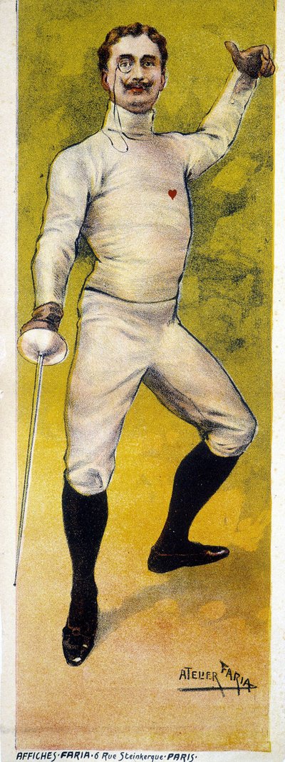 Plakat für Fechten, entworfen von der Faria-Werkstatt in Paris im Jahr 1898 von French School