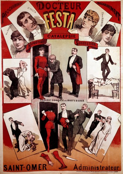 Plakat, das die Zaubershow des Illusionisten Doktor Festa präsentiert, Anfang des 20. Jahrhunderts (Druck) von French School