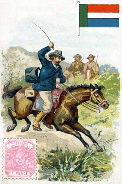 Postbote, der die Post im Transvaal zustellt, späte 19. Jahrhundert von French School