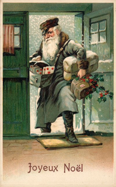 Postbote mit Weihnachtsbriefen und Paketen von French School