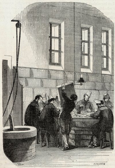 Post: Sortierung der Briefe für Abteilungen und Ausland - Gravur in „Tableau-de-Paris“ von Edmond Texier 1852 von French School