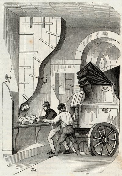 Post: das Laden der Postkutsche - Gravur in „Tableau-de-Paris“ von Edmond Texier 1852 von French School