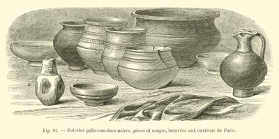Gallorömische Töpferwaren, schwarz, grau und rot, in der Umgebung von Paris gefunden von French School