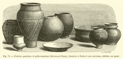 Gallische und gallorömische Töpferwaren, Sevres-et-Cluny, in Paris und Umgebung gefunden, auf ein Viertel reduziert von French School