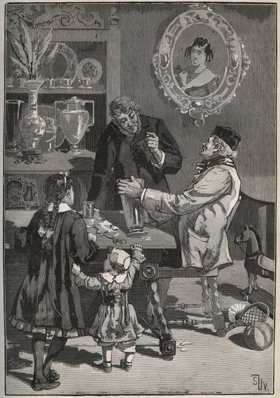 Potichomy, ein Verfahren aus dem 19. Jahrhundert, um Porzellanvasen aus China und Japan zu imitieren. Gravur aus 1880 in „Les arts et metiers illustres“ von Adolphe BITARD. von French School