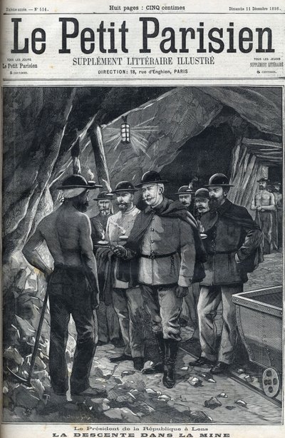 Der Präsident der Französischen Republik Felix Faure besuchte im Dezember 1898 die Minen von Lens. Titelblatt der Zeitung „Le petit Parisien“. von French School