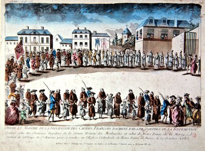 Prozession in Paris von französischen Gefangenen, die durch Lösegeldzahlung aus der Gefangenschaft in Algerien befreit wurden von French School