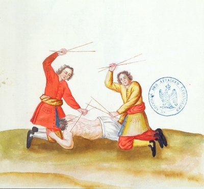 Bestrafung mit Stöcken, aus Voyage en Russie, 1731 von French School