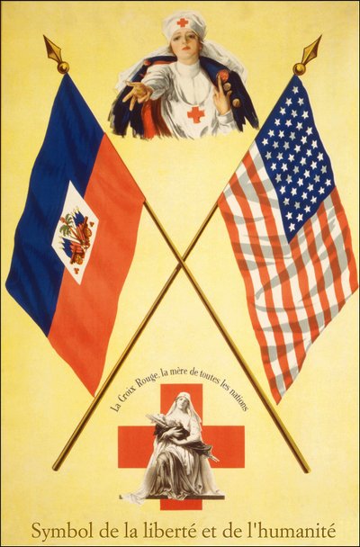 Rotes Kreuz Plakat „Symbole der Freiheit und Menschlichkeit - Das Rote Kreuz, die Mutter aller Nationen“, zwischen 1914-1918. von French School