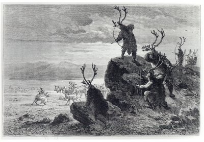 Rentierjagd in der Steinzeit, Illustration aus L