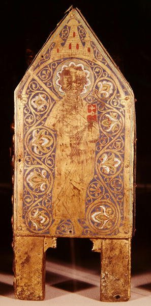 Reliquienschrein des St. Calminius, Detail von St. Paulus mit einem Schwert und Buch, Limoges von French School