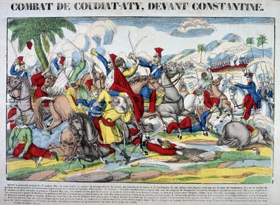 Darstellung der Schlacht von Coudiat Aty, vor Constantine, die zur Eroberung von Constantine am 13. Oktober 1837 führte. Bild von Epinal von French School