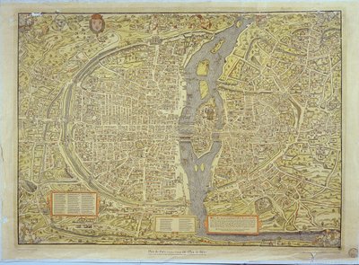 Reproduktion der Basler Karte von Paris, ursprünglich erstellt 1552-59 von French School