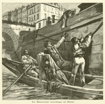 Rettung einer Frau aus der Seine in Paris (Gravur) von French School