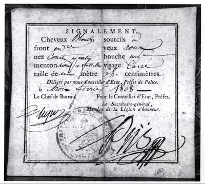 Rückseite einer Sicherheitskarte, 1808 von French School