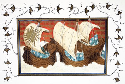 Richard II. und seine Flotte landen in Milford Haven, Faksimile-Kopie aus Le Prinse et Mort du Roy Richart von Jean Creton, nachgedruckt im 19. Jahrhundert von French School