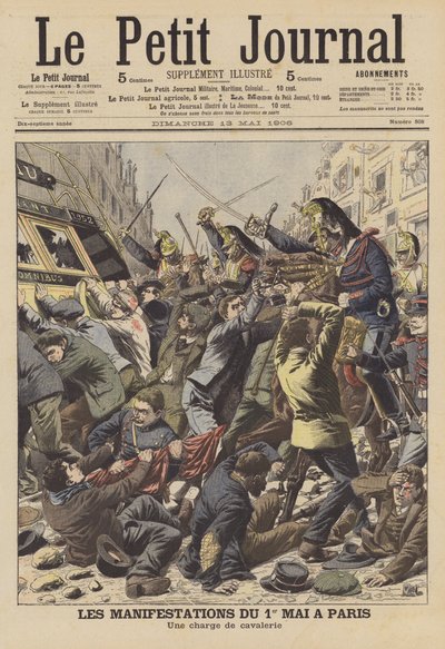 Unruhen in Paris am Maifeiertag (Farblithografie) von French School
