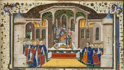 König Heinrich VI. und Ritter um einen Altar, der von St. Georg und dem Drachen überragt wird, aus dem 