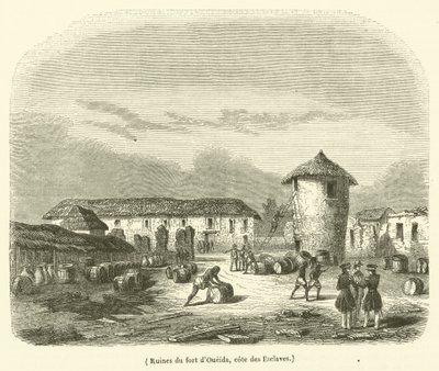 Ruinen des Forts von Oueida, Sklavenküste (Gravur) von French School