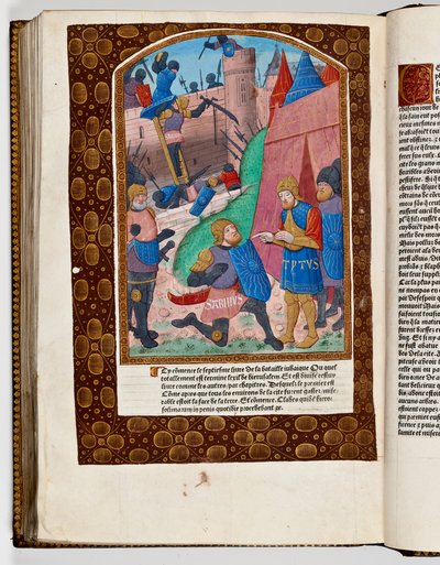 Sabinus, ein syrischer Hilfstrupp, bietet an, die Mauer Jerusalems zu erklimmen und wird Titus vorgestellt, 70 n. Chr. (handkolorierter Druck) von French School