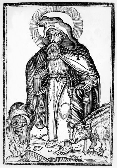 Heiliger Antonius der Große, Frontispiz aus In Symbolicam S.Antonii Magni Imaginem Commentatio von Théophile Raynaud, veröffentlicht 1659 von French School