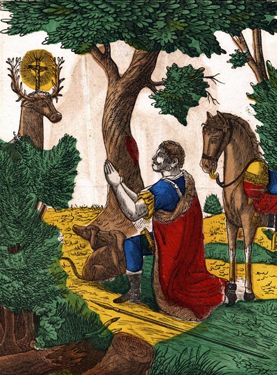 Heiliger Hubertus. Bild von Epinal, erste Hälfte des 19. Jahrhunderts. von French School