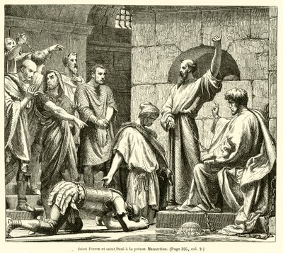 Sankt Peter und Sankt Paul im Mamertinischen Gefängnis (Gravur) von French School