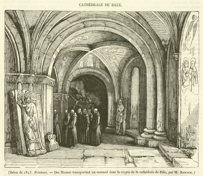 Salon von 1843, Malerei, Mönche transportieren einen Sarg in die Krypta der Kathedrale von Basel von French School