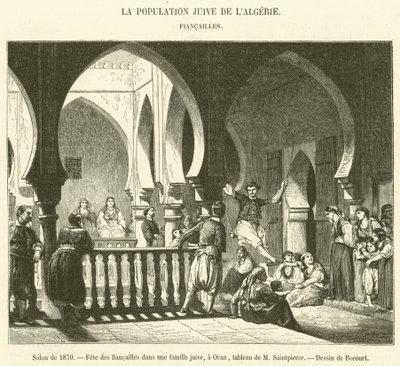 Salon von 1870, Verlobungsfeier in einer jüdischen Familie in Oran (Gravur) von French School