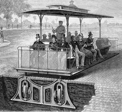San Francisco Seilbahn ohne sichtbare Räder - in „Die neuen Eroberungen der Wissenschaft“ von Louis Figuier von French School