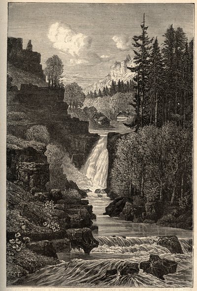 Saut du Doubs (Wasserfall) Franche-Comté - Gravur in „PATRIE - Beschreibung der malerischen Frankreichs in 6 Bänden von Lucien Huard - Ende des 19. Jahrhunderts von French School