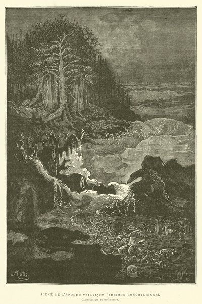 Szene aus der Triaszeit (Muschelperiode) von French School