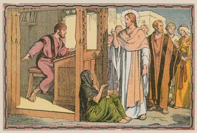 Szene aus dem Leben Jesu (farbige Gravur) von French School