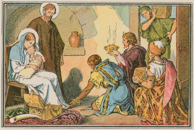 Szene aus dem Leben Jesu (farbige Gravur) von French School