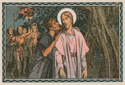 Szene aus dem Leben Jesu (farbige Gravur) von French School