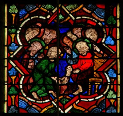 Szene im Ostfenster, Darstellung von Christus wäscht seinen Jüngern die Füße von French School