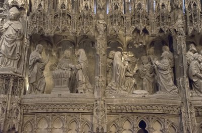 Szene des Chors der Kathedrale von Chartres: links: Erscheinung Christi vor seiner Mutter, rechts: Himmelfahrt von French School