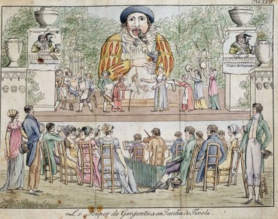 Szene des Abendessens von Gargantua mit Publikum, Attraktion des Tivoli-Gartens, ca. 1805 von French School