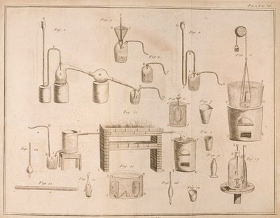 Wissenschaftliche Ausrüstung, aus Die Elemente der Chemie von Antoine Laurent de Lavoisier (1743-94), graviert von D. Lizars, 1796 von French School