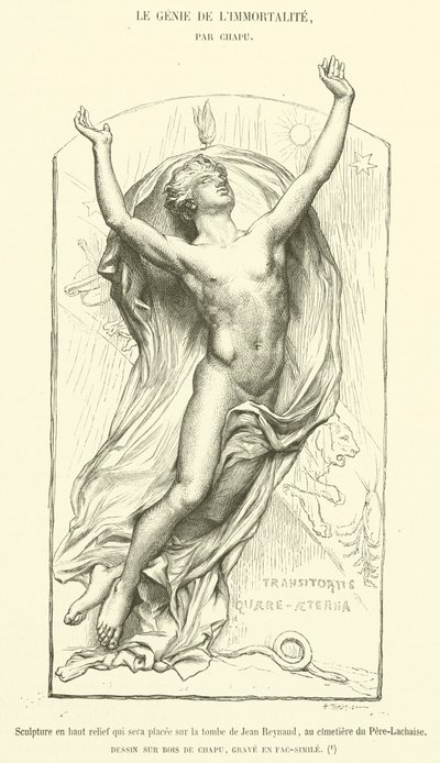 Hochrelief, das auf das Grab von Jean Reynaud auf dem Friedhof Père-Lachaise gesetzt wird von French School