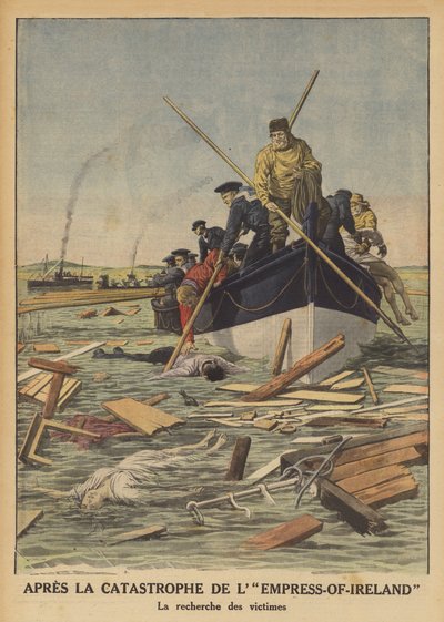 Suche nach Opfern des Untergangs der Empress of Ireland (Farblithografie) von French School