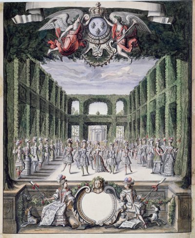 Bühnenbild für ein nicht identifiziertes Ballett in einem Garten, aus einer Sammlung mit dem Titel Menus Plaisirs du Roi von French School