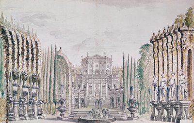 Bühnenbild eines Palastes für ein Theater, ca. 1660-80 (Feder und Aquarell auf Papier) von French School