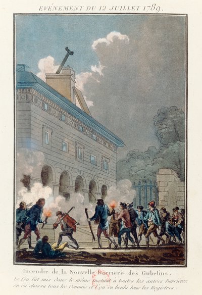 Brandstiftung an der Mauer der Fermiers Generaux in Paris am 12. Juli 1789 von French School